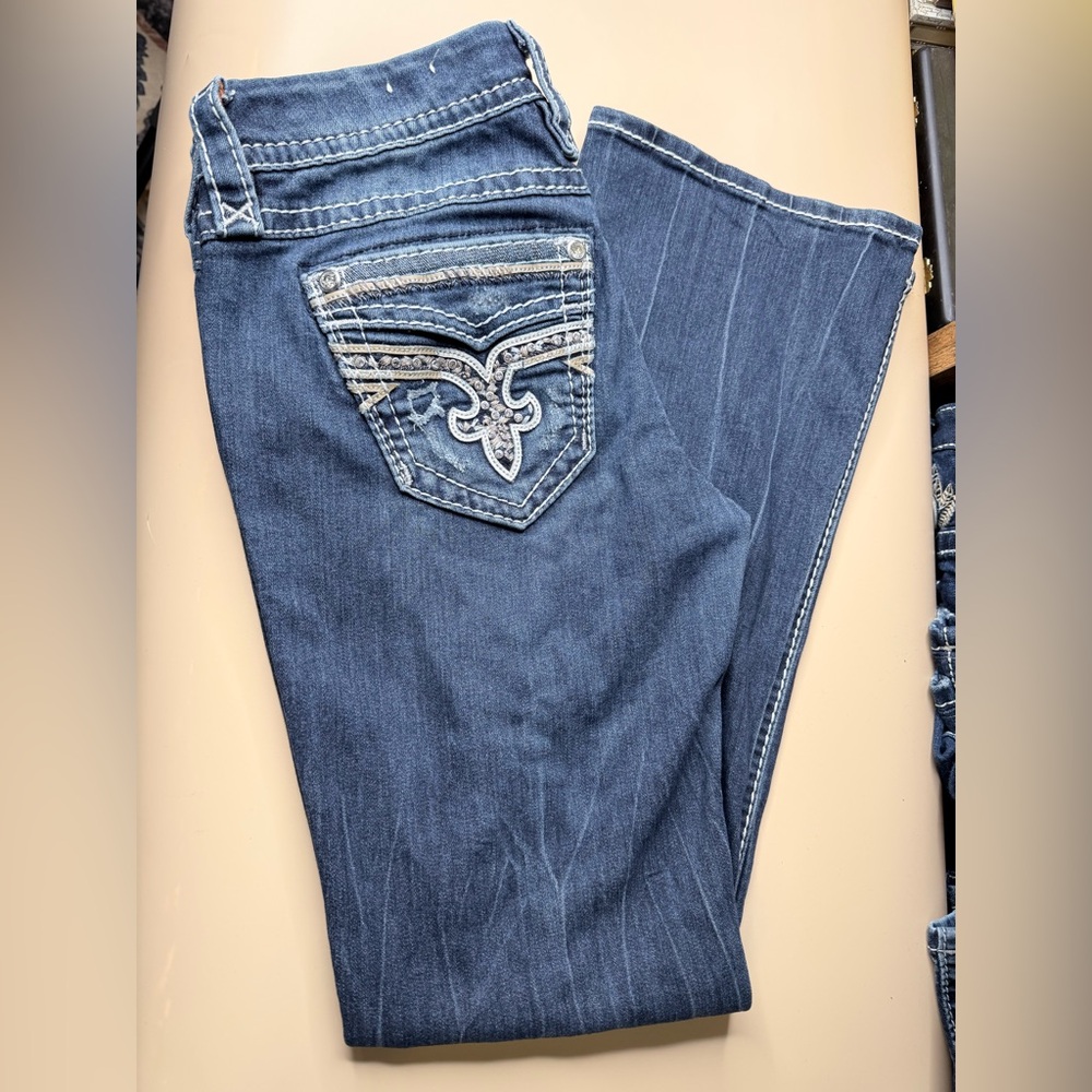 Rock‎ Revival Boris Bootcut Jeans Womens Size 27 x 28.5 Embellished Pockets - Picture 4 of 11